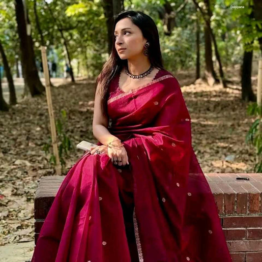 মেরুন কটন শাড়ি কম্বো প্যাকেজ