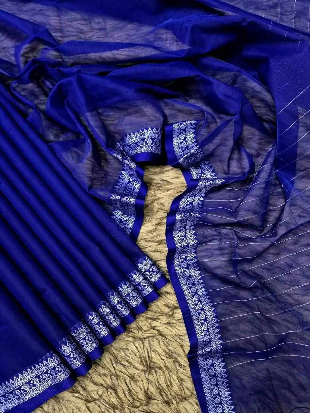 নেভি ব্লু কটন শাড়ি