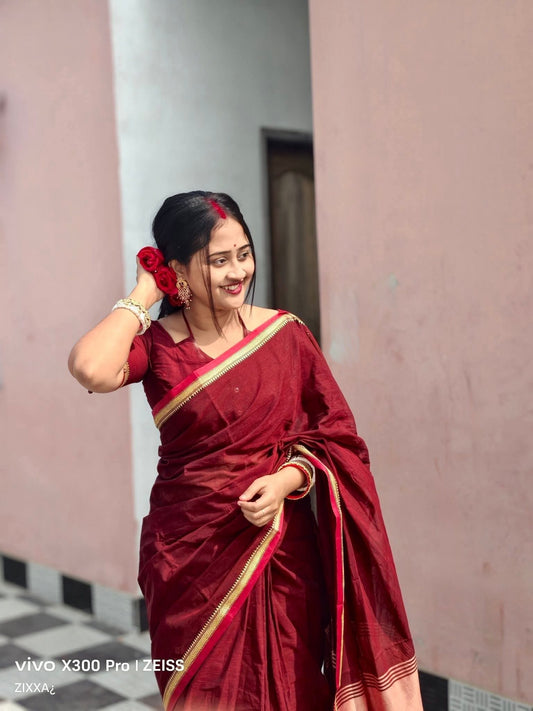 মেরুন কটন শাড়ি কম্বো প্যাকেজ