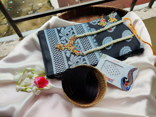 সফ্ট সিল্ক কাতান শাড়ি কম্বো